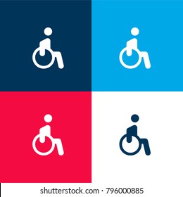 Disability four color material and minimal icon logo set in red and blue