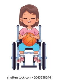 Disability Girl In Wheelchair Playing Basketball