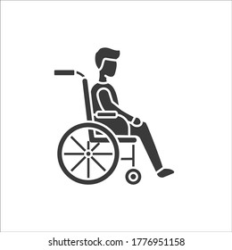 Disability glyph black icon. Man in manual wheelchair. People with disabilities or physical disorders Sign for web page, mobile app, button, logo Vector isolated button