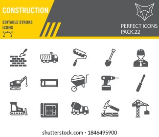 Disability glyph icon set, disabled people collection, vector sketches, logo illustrations, disability icons, disabled signs solid pictograms, editable stroke