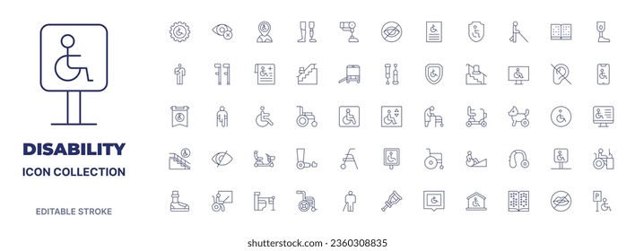 Disability icon collection. Thin line icon. Editable stroke. Editable stroke. Disability icons for web and mobile app.