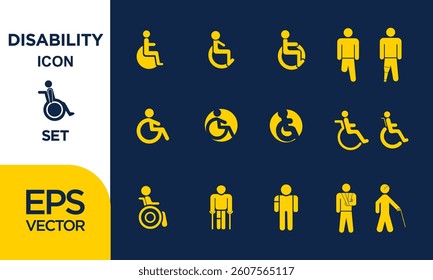 disability Icon Set of 20 icons In Blue and yellow color Fill Icon Vector EPS.eps