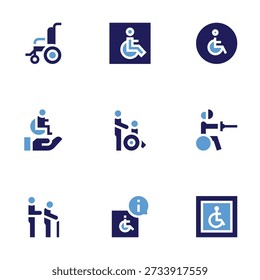 Disability icon set. Bold style. Duotone colors. wheelchair, disabled, disabled people, disabled sign, disability.
