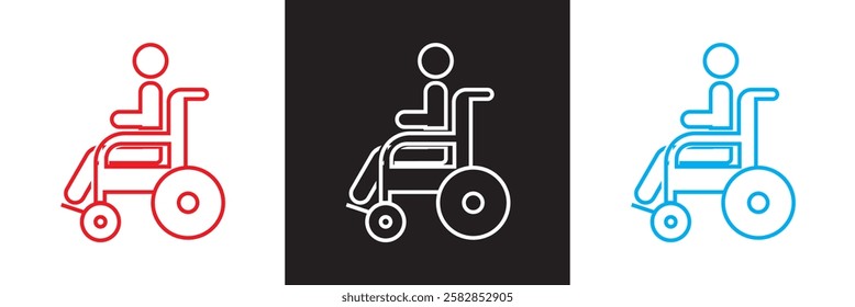 Disability icon set.  Modern  style of handicap related icons. features of physical and mental development, assistive devices, inclusivity, and more.  isolated on white and black background. EPS 10