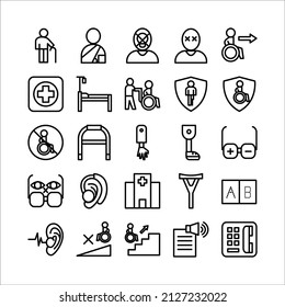 Disability icon set vector line for website, mobile app, presentation, social media.