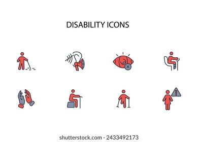 Disability icon set.vector.Editable stroke.linear style sign for use web design,logo.Symbol illustration.