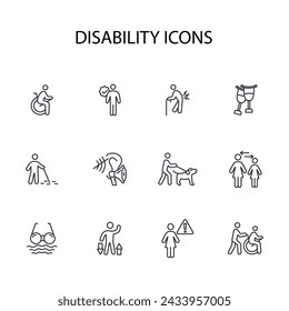 Disability icon set.vector.Editable stroke.linear style sign for use web design,logo.Symbol illustration.