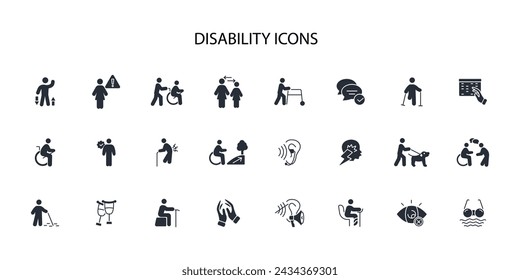 Disability icon set.vector.Editable stroke.linear style sign for use web design,logo.Symbol illustration.