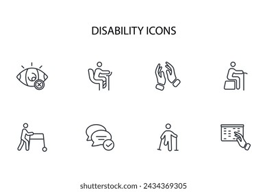 Disability icon set.vector.Editable stroke.linear style sign for use web design,logo.Symbol illustration.