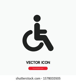 Disability icon vector. Handicapped  symbol. Linear style sign for mobile concept and web design. Wheelchair symbol illustration. Pixel vector graphics - Vector.