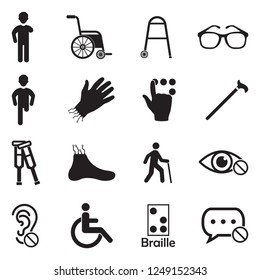 Disability Icons. Black Flat Design. Vector Illustration. 
