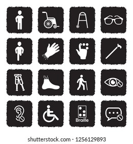Disability Icons. Grunge Black Flat Design. Vector Illustration. 