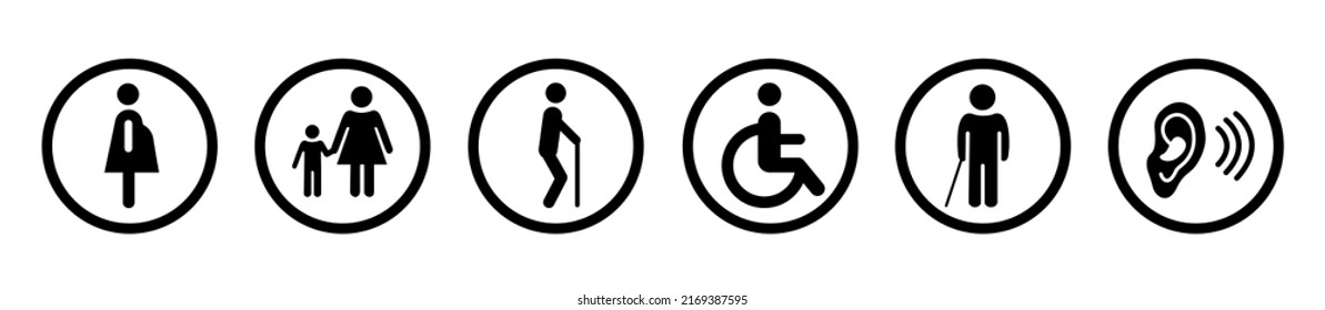 Disability icons set in circles for graphic and web design, Modern simple vector sign. Internet concept. Trendy symbol for website design web button or mobile app