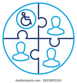 Icono de inclusión de discapacidad representado por discapacidad en el estilo de línea dual grupal.