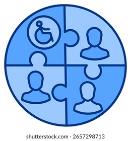 Icono de inclusión de la discapacidad representado por la discapacidad en el grupo de estilo azul.