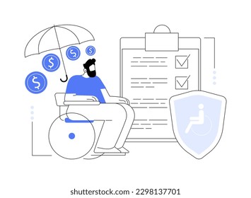 Disability insurance abstract concept vector illustration. Disability income insurance, wheelchair in hospital, patients broken leg, businessman with limited opportunities abstract metaphor.