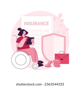 Disability insurance abstract concept vector illustration. Disability income insurance, wheelchair in hospital, patients broken leg, businessman with limited opportunities abstract metaphor.