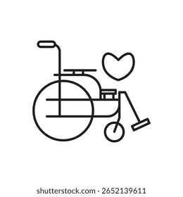 Disability insurance icon featuring a wheelchair and heart symbol. Ideal for health coverage visuals, social care, mobility aid services, and insurance-related content.