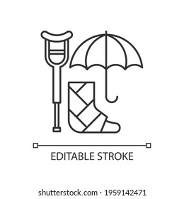 Disability insurance linear icon. Wage replacement for disabled employee. Covering expenses. Thin line customizable illustration. Contour symbol. Vector isolated outline drawing. Editable stroke