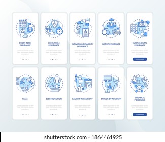 Disability Insurance Onboarding Mobile App Page Screen With Concepts Set. Individual Disability Insurance Walkthrough 10 Steps Graphic Instructions. UI Vector Template With RGB Color Illustrations