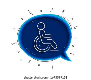 Icono de línea de discapacidad. Burbuja de chat con sombra. Signo de persona deshabilitada. Símbolo de servicio de hotel. Icono de discapacidad de línea delgada. Vector