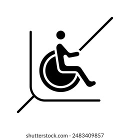 Disability line icon. Person in wheelchair, accessibility, reserved parking, mobility aid, inclusive design, handicap spot, support, special needs.