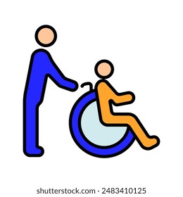 Disability line icon. Person in wheelchair, accessibility, reserved parking, mobility aid, inclusive design, handicap spot, support, special needs.