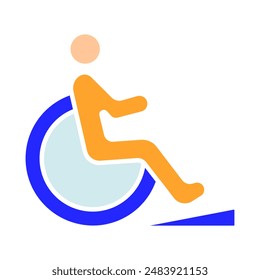 Disability line icon. Person in wheelchair, ramp, rampant, accessibility, reserved parking, mobility aid, inclusive design, handicap spot, support, special needs.