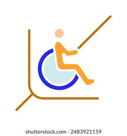 Disability line icon. Person in wheelchair, accessibility, reserved parking, mobility aid, inclusive design, handicap spot, support, special needs.