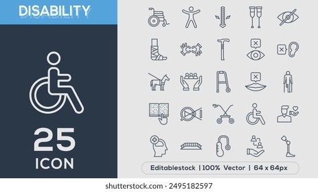 Iconos de línea DISABILITY Ilustrador de Vector de colección