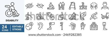 Disability line web icons. Disabled people. Editable stroke. Vector illustration