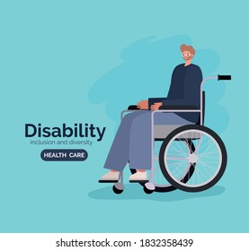 disability man cartoon on wheelchair of Inclusion diversity and health care theme Vector illustration