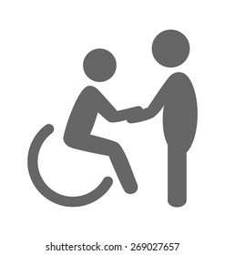 Disability man with helpmate pictogram flat icon isolated on white background 