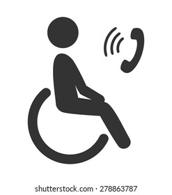 Disability man pictogram flat icon phone isolated on white background