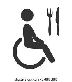 Disability man pictogram flat icon cafe isolated on white background