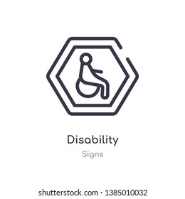 disability outline icon. isolated line vector illustration from signs collection. editable thin stroke disability icon on white background