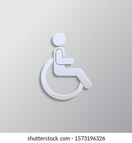Disability paper style, vector icon. Grey color vector background