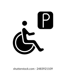 Disability parking set icon. Person in wheelchair, accessibility, reserved parking, mobility aid, inclusive design, handicap spot, support, special needs.