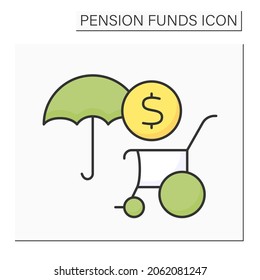 Disability pension color icon. Individual insurance. Physical or mental impairment. Disability payments. Pension fund concept. Isolated vector illustration