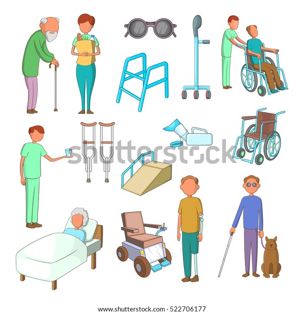 Disability People Care Icons Set Cartoon Stock Vector (royalty Free 