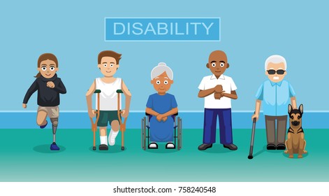 Disability People Cartoon Character Vector Illustration