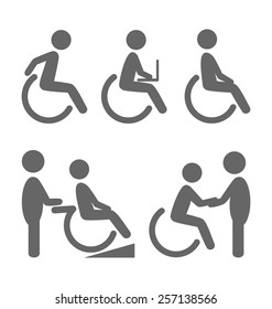 Disability people pictograms flat icons isolated on white background