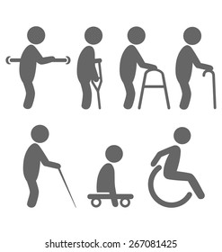 Disability people pictograms flat icons isolated on white background