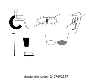 Disability people thin line vector signs