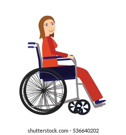 Disability person concept. Young disable woman in wheelchair isolated on white background