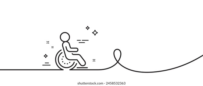 Disability person line icon. Continuous one line with curl. Wheelchair user sign. Hotel service symbol. Disability single outline ribbon. Loop curve pattern. Vector