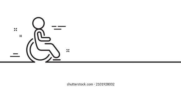 Disability person line icon. Wheelchair user sign. Person transportation symbol. Minimal line illustration background. Disability line icon pattern banner. White web template concept. Vector