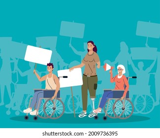 disability persons protesting campaign characters