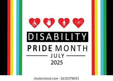 Disability Pride Month 2025. Hand, people icon and heart. Great for cards, banners, posters, social media and more. White background.