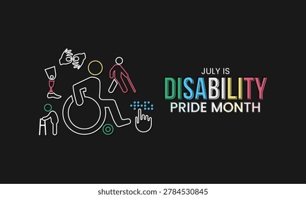 Disability Pride Month is celebrated every July to honor the history, achievements, and lived experiences of the disabled community. Vector illustration